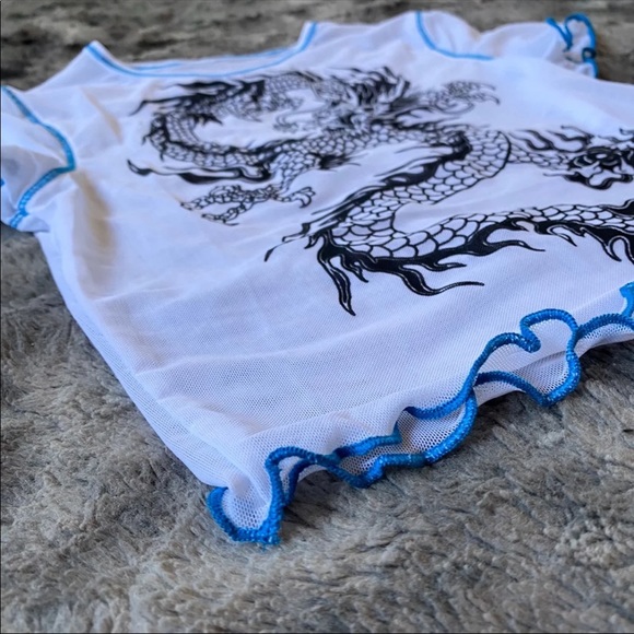 Mina Lucky Dragon Crop Mesh Tee - Picture 6 of 7